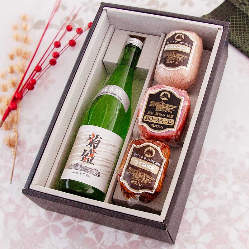 純米酒ギフトセット あかつき 筑波ハム 木内酒造 純米酒ギフトセット ソーセージ ベーコン おつまみ 日本酒 詰め合わせ